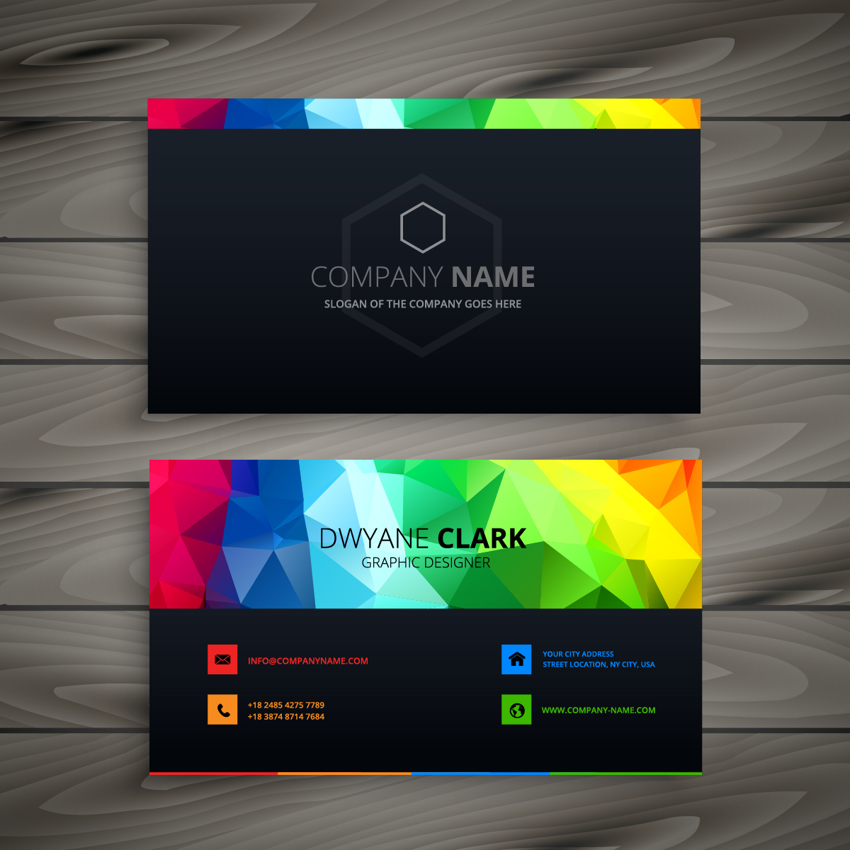 Dark business card with abstract shapes