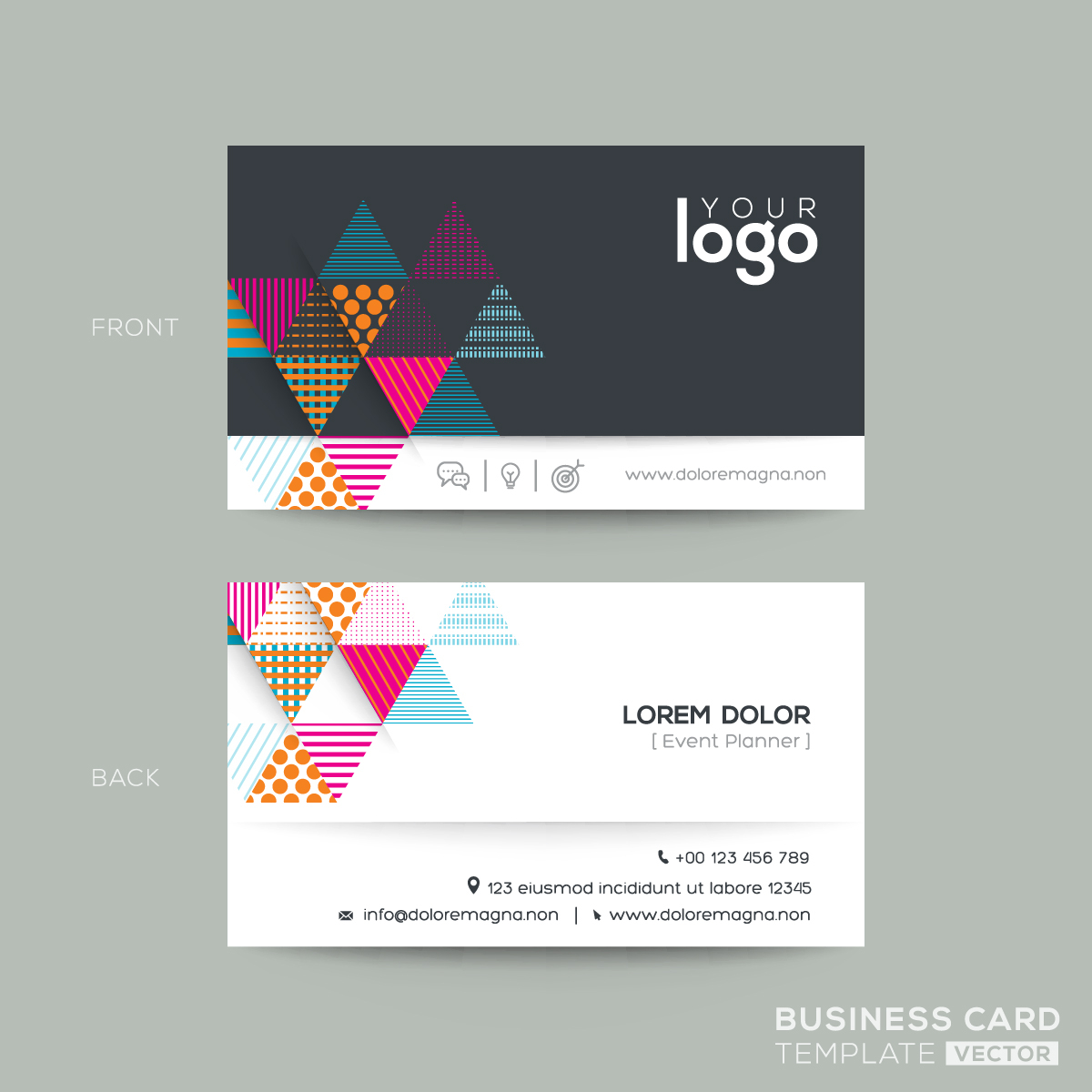 geomatric business card with colorful triangle